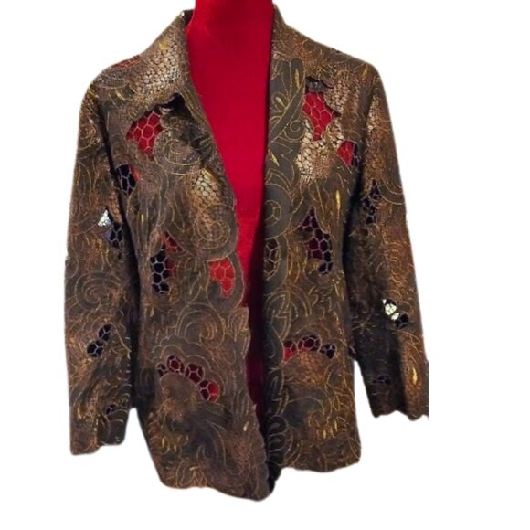 Chico’s Size 2 Open Fretwork Embroidered Topper Jacket Women’s Large Size 12 - Picture 2 of 10